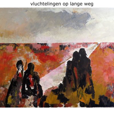 633 vluchtelingen op lange weg 80x60cm olie vluchtelingen